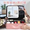 Sac de maquillage LED avec miroir lumineux, grand sac à cosmétiques, sac de rangement Portable de voyage rose, rangement de cosmétiques intelligent à LED 240103