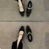 Mary Jane Single Shoe French Style Women Spring Black High Heels Sandals Thick Square Toe Color Matching Slippers 240103