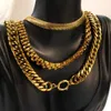 Partihandel miami kubansk länkkedja halsband rostfritt stål hiphop smycken 18k guld pläterad vattentät tjock trottoarkedja halsband