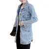 Automne hiver coréen Denim veste 5XL femmes mince longue Base manteau femmes effiloché bleu marine décontracté femme jean vestes manteaux 240103