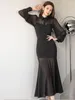 Повседневные платья, модная весенне-осенняя черная рубашка, длинное платье, женская одежда, шифоновый прозрачный сексуальный тонкий халат миди Mujer, Vestidos