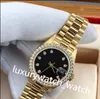 2024 Classique Luxe Diamant Femmes Montres 69138 279383 28mm Cadran Noir Verre Saphir Or Jaune Bracelet En Acier Inoxydable Avec Boîte