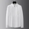 Chemises décontractées pour hommes Minglu coton Slim Fit Rivets Robe de luxe à manches longues Couleur unie Bouton couvert Business Male