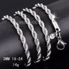 Collier de bijoux de créateur 3MM 925 argent sterling chaîne de corde torsadée collier d'argent de luxe pour femmes hommes mode bijoux de bricolage