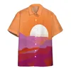 Camisas casuais masculinas pôr do sol impressão havaiana camisa de manga curta praia e lapela confortável topo 2024 tamanho grande