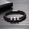 Personalisierte Armbänder mit 25 Namen, Perlenarmbänder für Männer, personalisiertes braunes geflochtenes Seil-Lederarmband, männlicher Schmuck, Geschenk für Großvater