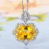 Pendants Sparkling Oval Citrine Pendant Necklace S925 Silver Yellow CZ Crystal Clavicle Chain Ladies Sweater Trend Jewelry