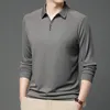 Middleaged Men's Autumn Turndown Collar Loose Plus Size Polo Shirt Luxurious Business Longsleeved Golf Men Clothing 240104