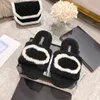 channel Slippers woolskin fluffy sandal fashion teddy bear fuzzy Designer Shoes outdoor flat Sliders luxurys tazz sandale mens black white pink Slide Slipper gift