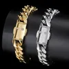 12mm Hip Hop Rapper Rock18k Vergulde Cubaanse Ketting Mode-sieraden Roestvrij Stalen Armband Voor Mannen 240104