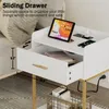 充電ステーションを備えたMasupu Nightstand、3層のモダンなベッドサイドナイトスタンド収納引き出しと棚、寝室用の小さなエンドサイドテーブル、リビングルーム、ホワイト