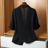 Kvinnors Thin Suit Jacket Spring Summer Tops Korean Fashion Slim Fit Leisure Short Sleeve Jacket Office Lady Plus Size Designer 240103