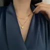 Collar punk de doble capa de oro amarillo de 14k para mujer, gargantilla de cadena de serpiente plana de Color dorado con colgante de corazón de amor, joyería femenina, regalo de Navidad