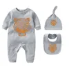 Classique imprimé nouveau-né bébé body été à manches courtes combinaison trois pièces ensemble mode enfants pur coton barboteuses CSD24010410-6