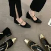 Mary Jane Single Shoe French Style Women Spring Black High Heels Sandaler Tjock Square Toe Color Matching Slippers 240103