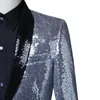 Men's Suits Mens Silver Black Contrast Shiny Sequins Blazer Jacket Stylish Shawl Collar 1 Button Nightclub Stage Prom