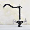 Bathroom Sink Faucets Black & Chrome Dual Handle Brass Faucet Basin Mixer And Cold Swivel Deck Mounted Vanity Nnf494