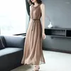 Casual Dresses Summer Dress Real Silk Ladies Boho Women kläder 2024 Vintage Elegant Maxi Long Vestidos 6958
