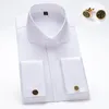 Windsor Collar French Cuff Dress Shirt Fashion Men's Long Sleeve Luxury Business Formal Shirts Covered Button Cufflink 240104