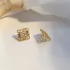 Boucles d'oreilles Designer pour femmes 18 carats plaqué or carré Stud marque Design avec boîte strass Zircon évider sculpture boucle d'oreille fête mariages bijoux beau cadeau