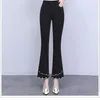 Женские брюки с бархатной драпировкой и высокой талией, осень 2024, осенне-зимние вышитые карманы, облегающие расклешенные брюки, длинные для похудения