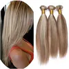 Wefts piano cor brasileira virgem tecer cabelo humano pacotes 3 pçs em linha reta # 8/613 cor de piano misto 100% extensões de tramas de cabelo humano 103