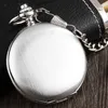 Vintage Silver Pocket Watch Mechanical Man Hand Wind Steampunk Necklace Fob Chain Roman Numerals Lady Clock For Women Men 240103