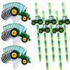 Decoração de festa 1set Farm Tractor Veículo Papel Palhas Bolo Toppers para Menino Temático Feliz Aniversário Suprimentos