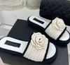 Pantofole ad incastro Donna Bianco Nero Amellia Ciabatte Sandali Ashmere Intrecciato a maglia Fiore Paglia Ciabatte Pelle di agnello Piattaforma Infradito Slip Espadrillas