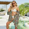 ملابس السباحة للسيدات شاطئ شاطئ Sarong Boho للنساء Cardigan Kimono Femme Chiffon التستر فوق صيف الأزهار شمس تاسيل تونس