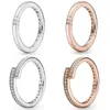 Bagues de cluster Authentique 925 Bague en argent sterling Sparkling Superposition Rose Coeurs avec cristal pour femmes Cadeau Bijoux