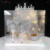 Женские серебряные блестящие женские туфли на роскошном каблуке для свадебной вечеринки 2024, модельные туфли, милые туфли-лодочки с бантом