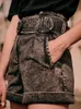 Kot kadın 2022 Yaz Yeni Düz Renkli Cep Kemeri Yıkanmış Pileli Sıradan Denim Şort Pantolon