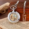 Retro Steampunk Skeleton Mechanical Fob Pocket Watch Clock Necklace Pendant HandWinding Men Women Chain Gift 240122