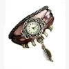 Relógios de pulso mulheres menina vintage relógios folha pulseira relógio liga estilo étnico retro redondo quartzo relógio de pulso