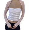 Canotte da donna Camisetas De Tubo Para Mujer Y2k Sin Tirantes Con Encaje Volantes Hombros Descubiertos Espalda Descubierta Bandeau