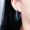 Necklaces Beaqueen New Big Oval Round Pink Blue Green Multicolored Cubic Zirconia Rainbow Crystal Circle Hoop Earrings Women Jewelry E302