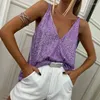 Women's Blouses Lady V Neck Sleeveless Sling Pullover Tops Fashion Sequins Backless Tank Shirt Blouse Elegant High Street All-match Loose