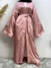 Vêtements ethniques Dernières Abaya Satin Kimono Femme musulmane Robes Turquie Kaftan Islam Manches longues Dubaï Modestie Robe Marocaine Caftan
