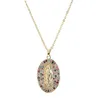 Pendentif Colliers Classique Exquis Coloré Zircon Collier Or Ovale Vierge Marie Femmes Clavicule Chaîne Bijoux Cadeau Religieux