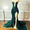 Sexy verde sereia africano vestido de baile sem alças peras contas silte veludo longo noite formal festa aniversário vestidos de noivado robe de soriee