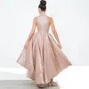 Rose Pink Sequined High Low Prom Dresses A Line Glitter Simple Homecoming Dress Sleeveless High Neck Evening Special Endan Gown 2024