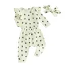 衣類セット幼児の女の赤ちゃんセントパトリックの日服ワッフル長袖ロンパークローバーボディスーツパンツヘッドバンドセット