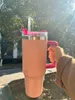 USA: s lager muggar 40oz mugg tumlare med handtag isolerade tumlar bindningsfärgning rosa flamingo lock strå 40 oz rostfritt stål kaffet termin kopp vatten flaskor