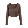 T-Shirt Flectit Long Sleeve Corset Top For Women Scoop Neck Seamed Fitted Top Outfit Y2K Clothes