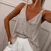 Women's Blouses Lady V Neck Sleeveless Sling Pullover Tops Fashion Sequins Backless Tank Shirt Blouse Elegant High Street All-match Loose