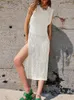 Kobieta w strojach kąpielowych dla kobiet w kostiumach kąpielowych bikini na plaży Kintted Cover-Ups White Black See Through Maxi Slit Bodycon Hollow Out Beachdress 2024