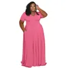 Plus Size Vestidos Designer Roupas Saia Longa Manga Curta Mulheres Sexy Vestido de Festa Moda Casual Lapela Cor Sólida M-5XL