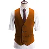 Gilet da uomo Gilet da uomo verde grigio marrone Gilet da sposa in tweed di lana da uomo Gilet da lavoro casual con scollo a V doppio petto per testimoni dello sposo