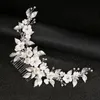 Floralbride Handmade Crystal Rhinestone Pearl Ceramic Flower Bridal Hair Comb Wedding Hair Accessories Bridesmaids Women Jewelry 240102